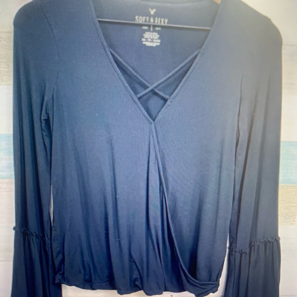 Women's Blue Wrap Top